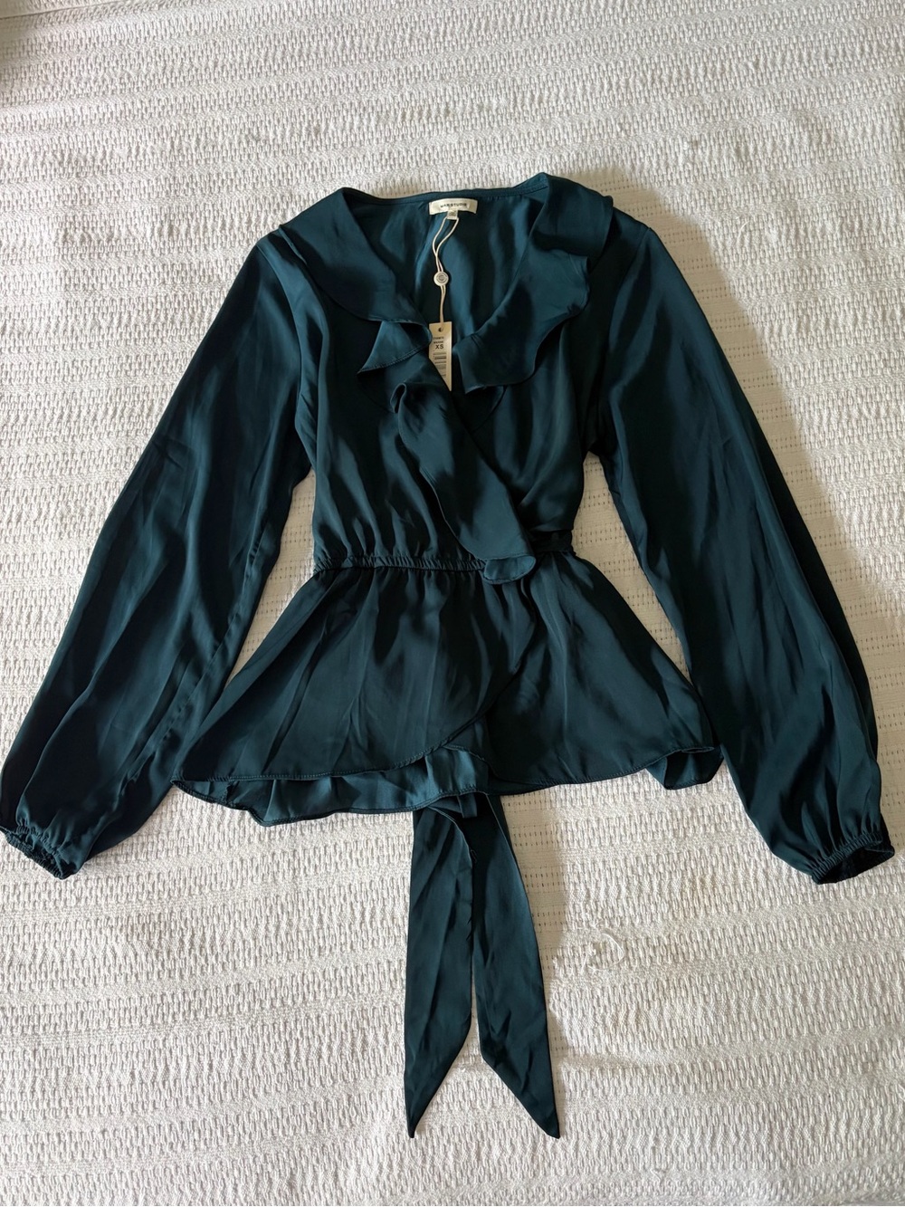 NWT Max Studio Ruffle Long Sleeve Tie Back Peplum Top - Size XS